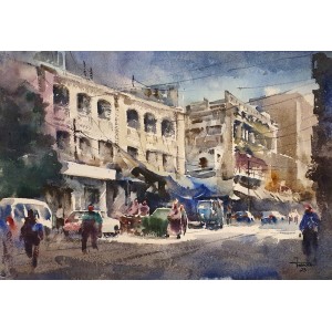 Farrukh Naseem, 15 x 22 Inch, Watercolor On Paper, Cityscape Painting,AC-FN-096